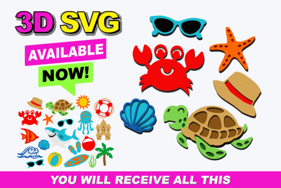 Download Summer Beach Elements 3D SVG - 3d svg Collection